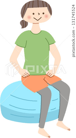 一名婦女坐平衡球 131745524