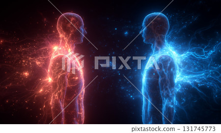 交感神經系統（紅色，活躍）和副交感神經系統（藍色，放鬆）之間的對比 131745773