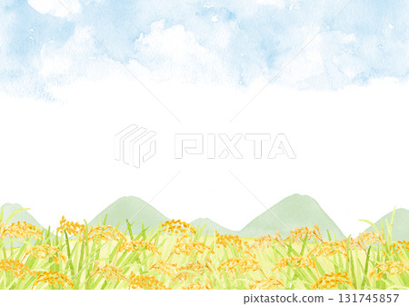 稻穗、鄉村風景、水彩畫 稻穗、鄉村風景、水彩畫 131745857