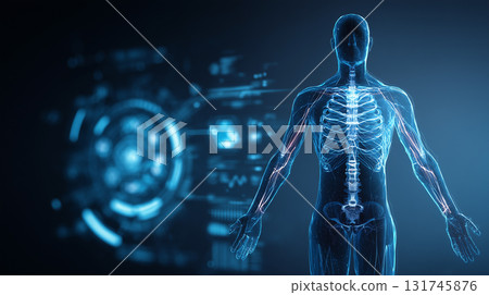 Smart Healthcare: Image of the fusion of biometric information and digital interfaces 131745876
