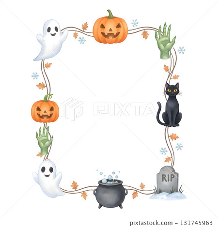 Vintage Halloween Invitation Card Illustration. Watercolour illustration design. Vintage Halloween Invitation Card Illustration. Watercolour illustration design. 131745963