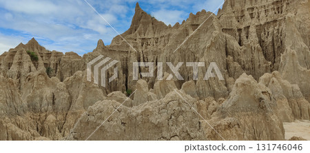 Geological wonder of Hathiya Canyons Sohawa Punjab Pakistan with dramatic eroded terrain and striking natural mountain formations 131746046