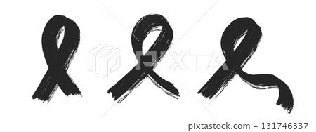 Black ribbon symbol painted with brush strokes. This black ribbon illustration represents mourning, remembrance and awareness. The black ribbon is a universal sign of grief and support Black ribbon symbol painted with brush strokes. This black ribbon illustration represents mourning, remembrance and awareness. The black ribbon is a universal sign of grief and support 131746337
