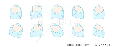 Envelope icon 3D vector with letter and mail paper, envelope shown in different angles and views for communication. Isolated design for email, digital message, office contact and web concept Envelope icon 3D vector with letter and mail paper, envelope shown in different angles and views for communication. Isolated design for email, digital message, office contact and web concept 131746343