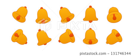 Bell vector icon illustration in flat 3d style. Yellow bell set shown in different angles and views. Great for alerts, notifications, mobile apps, UI design, reminders, messages and web use Bell vector icon illustration in flat 3d style. Yellow bell set shown in different angles and views. Great for alerts, notifications, mobile apps, UI design, reminders, messages and web use 131746344