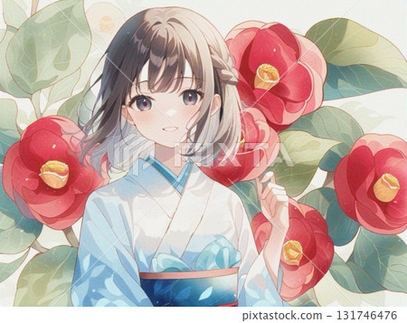 少女與山茶花的水彩插圖 11 131746476