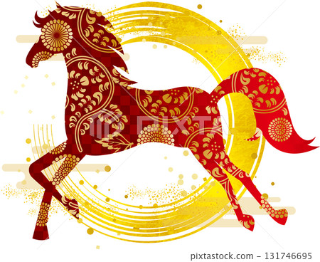 日本圖案馬剪影 131746695