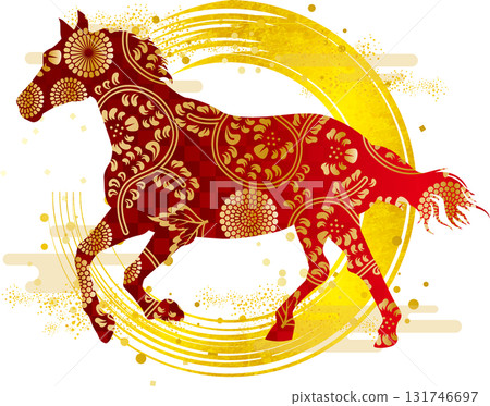 日本圖案馬剪影 131746697