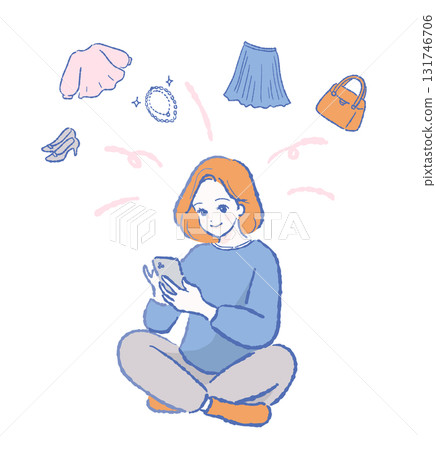 Woman C shopping online on her smartphone 131746706