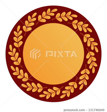 Golden laurel wreath circle on red background for awards or labels. Golden laurel wreath circle on red background for awards or labels. 131746840