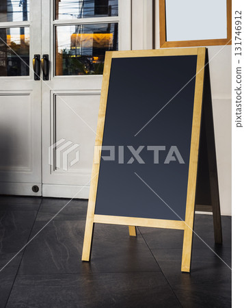 Blank chalkboard Cafe menu Storefront Mock up sign stand Shop restaurant business 131746912