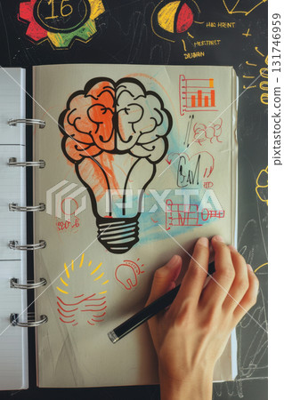 Hand drawing creative idea sketch of brain light bulb 131746959