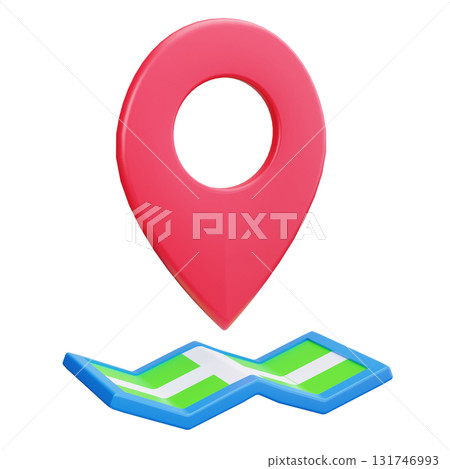 3D Folded Map with Pin Icon 131746993