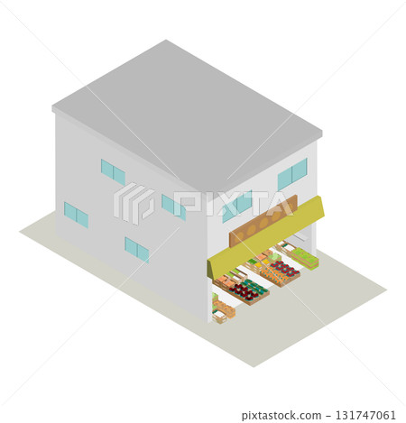 等距蔬果店建築(購物街上熱鬧的蔬菜店的插圖) 等距蔬果店建築(購物街上熱鬧的蔬菜店的插圖) 131747061