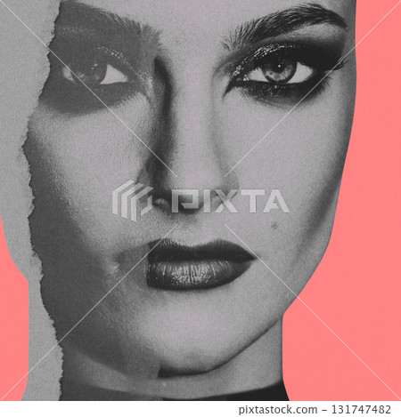 Fine art collage illustration of beautiful woman portrait 131747482