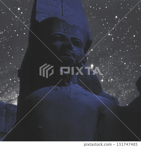 Collage illustration of Karnak temple in Luxor during night time 131747485