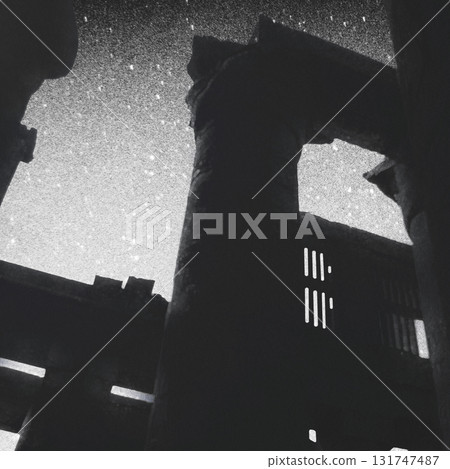 Collage illustration of Karnak temple in Luxor during night time 131747487