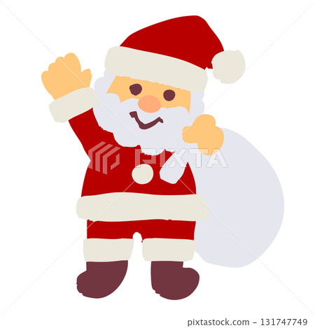 Hand-drawn style cute Santa Claus holding a gift bag and waving his hand Christmas illustration vector material Hand-drawn style cute Santa Claus holding a gift bag and waving his hand Christmas illustration vector material 131747749