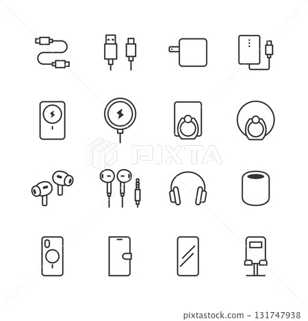 Line drawing icon set of smartphone accessories 131747938