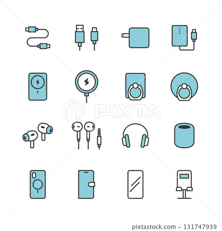 智慧型手機配件線圖示集（彩色） 131747939
