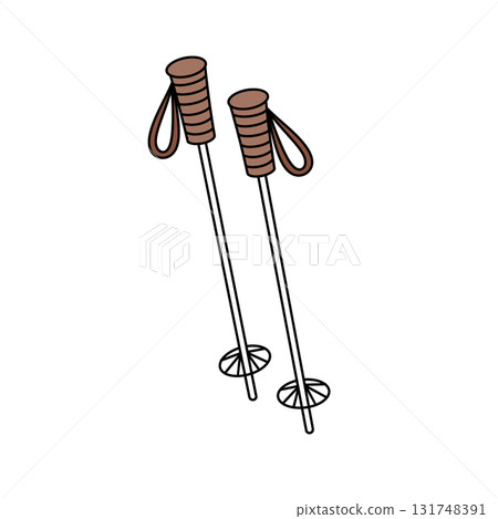 Two ski poles with brown handles and white tips 131748391