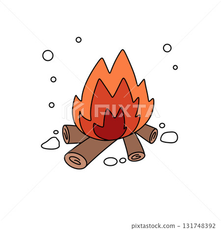 A cartoon drawing of a fire with a cartoon character sitting next to it A cartoon drawing of a fire with a cartoon character sitting next to it 131748392