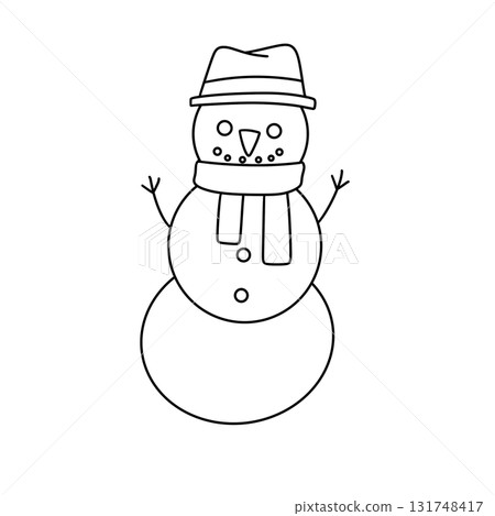 A snowman wearing a hat and scarf 131748417