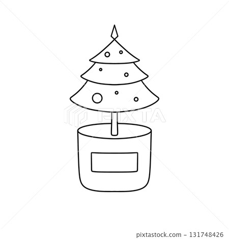 A Christmas tree is drawn in a black and white drawing A Christmas tree is drawn in a black and white drawing 131748426