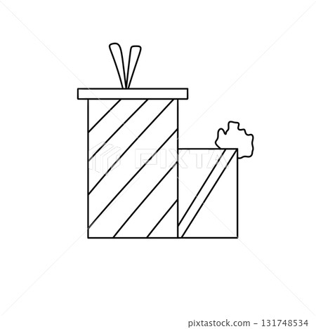 A gift box with a ribbon on top and a pair of scissors on the side 131748534