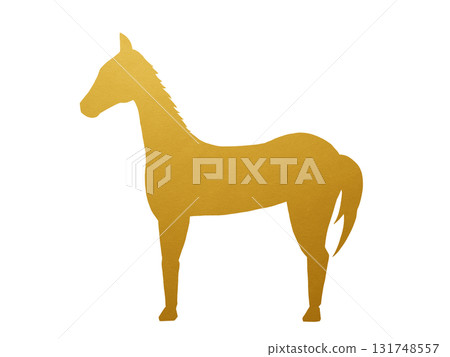 New Year's card material, horse facing sideways, gold, silhouette illustration New Year's card material, horse facing sideways, gold, silhouette illustration 131748557