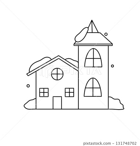 A house with a snow covered roof and a chimney 131748702