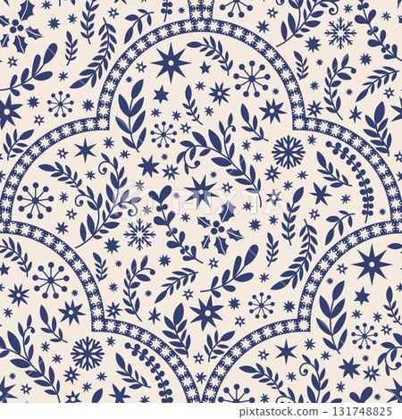 Blue Starry Botanical Arch Pattern Blue Starry Botanical Arch Pattern 131748825