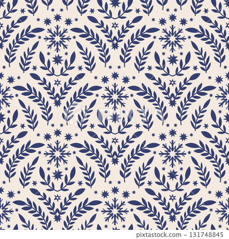 Blue Laurel Snowflake Winter Pattern 131748845