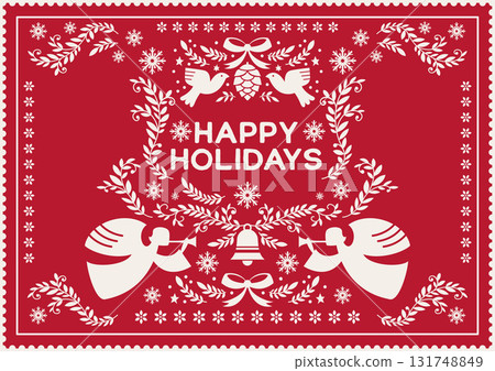 Folk Angels Happy Holidays Card Folk Angels Happy Holidays Card 131748849