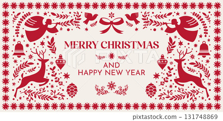 Merry Christmas Folk Angels Illustration Merry Christmas Folk Angels Illustration 131748869