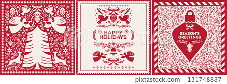 Folk Holiday Greeting Cards Set 131748887