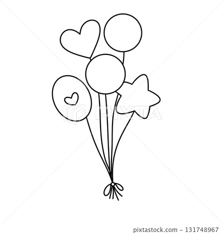 A bunch of balloons with hearts and stars are tied together A bunch of balloons with hearts and stars are tied together 131748967