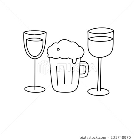 A cartoon of a glass of beer and a wine glass 131748970