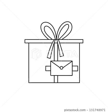 A gift box with a bow and a letter inside A gift box with a bow and a letter inside 131748971