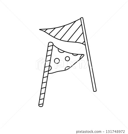 A flag with a white background and a red stripe with white dots A flag with a white background and a red stripe with white dots 131748972