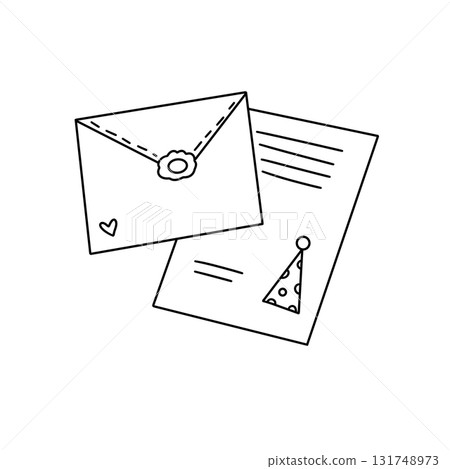 A white envelope with a heart on it sits on top of a piece of paper with a birth A white envelope with a heart on it sits on top of a piece of paper with a birth 131748973