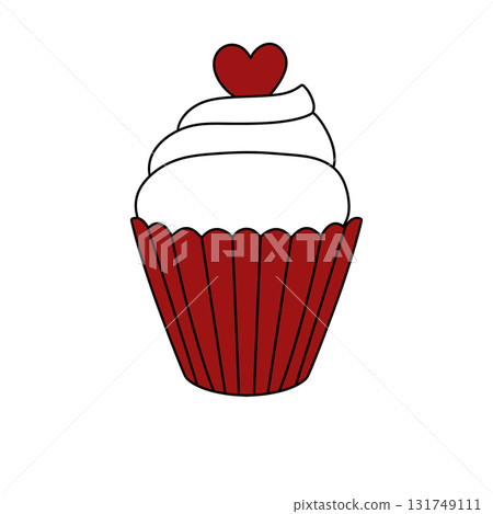 A red cupcake with a heart on top 131749111