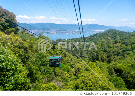 Miyajima ropeway above Mount Misen on Miyajimaa Island, Hiroshima Miyajima ropeway above Mount Misen on Miyajimaa Island, Hiroshima 131749306