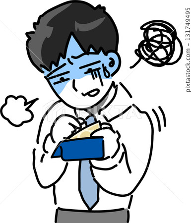 在向量圖上,一位年輕的辦公室職員因為缺錢而蒼白地檢查錢包。 在向量圖上,一位年輕的辦公室職員因為缺錢而蒼白地檢查錢包。 131749495