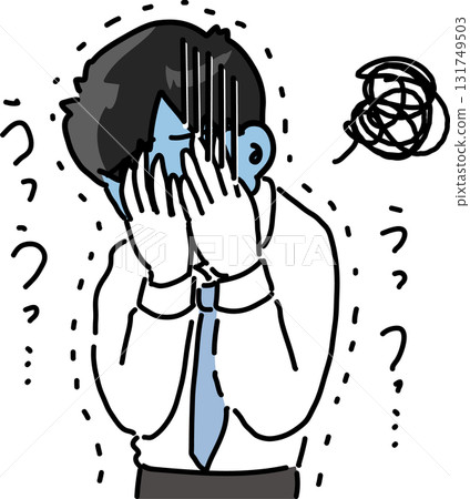 向量圖描繪了一位臉色蒼白的辦公室職員哭泣並對生活感到悲傷 131749503