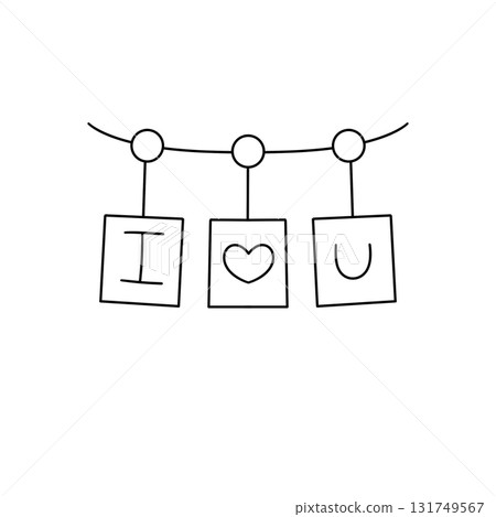 A white background with three hanging strings, each with a heart 131749567