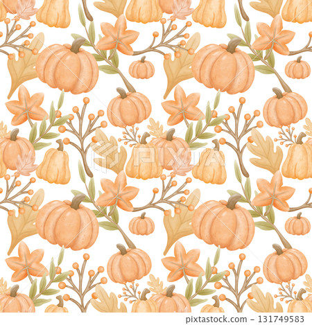 Thanksgiving holiday seamless watercolor pattern with harvest food and fall theme Thanksgiving holiday seamless watercolor pattern with harvest food and fall theme 131749583