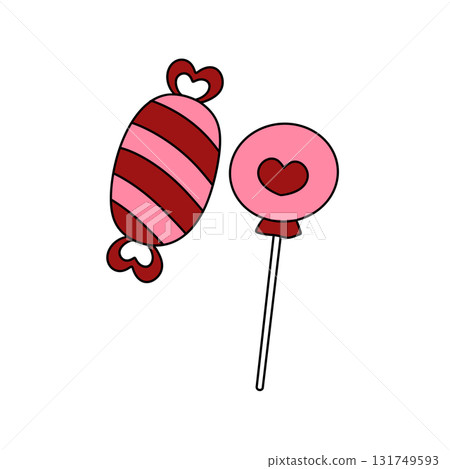 A candy bar with a heart on it and a lollipop A candy bar with a heart on it and a lollipop 131749593