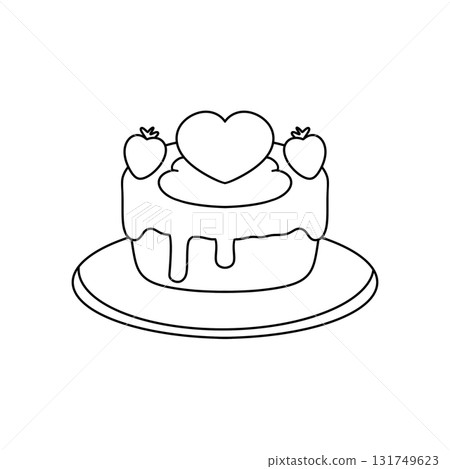 A cake with a heart on top and strawberries on the sides 131749623