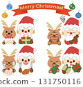 Cute reindeer and Santa icon illustration set celebrating Christmas 131750116